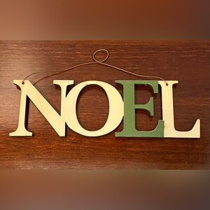 Noel Cream Green Wood Wire Hanging Holiday Christmas Ornament
